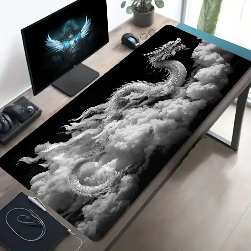 Desk Setup Black And White - Tappetino per Mouse da Gaming Drago